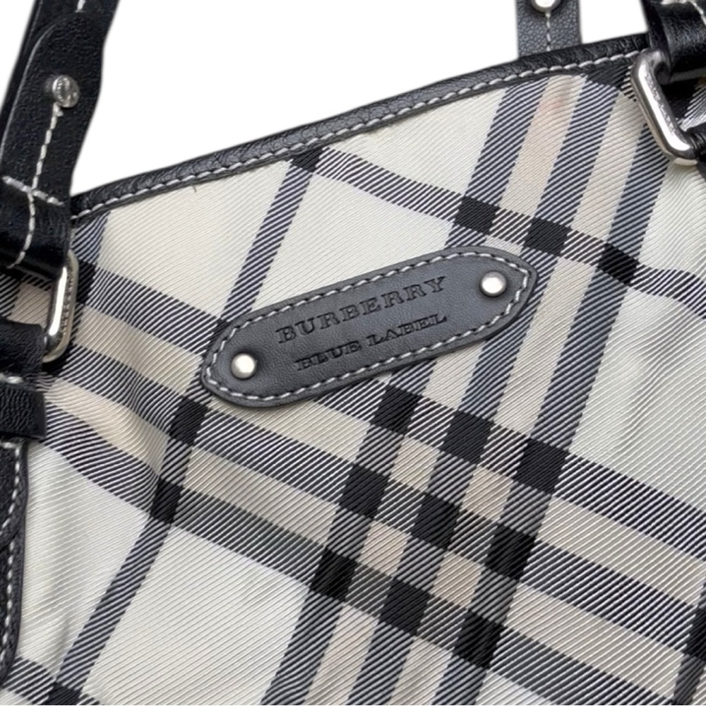 Burberry Nova Check Tote Black Leather Trim Shoulder Bag Beige Check - Picture 11 of 13